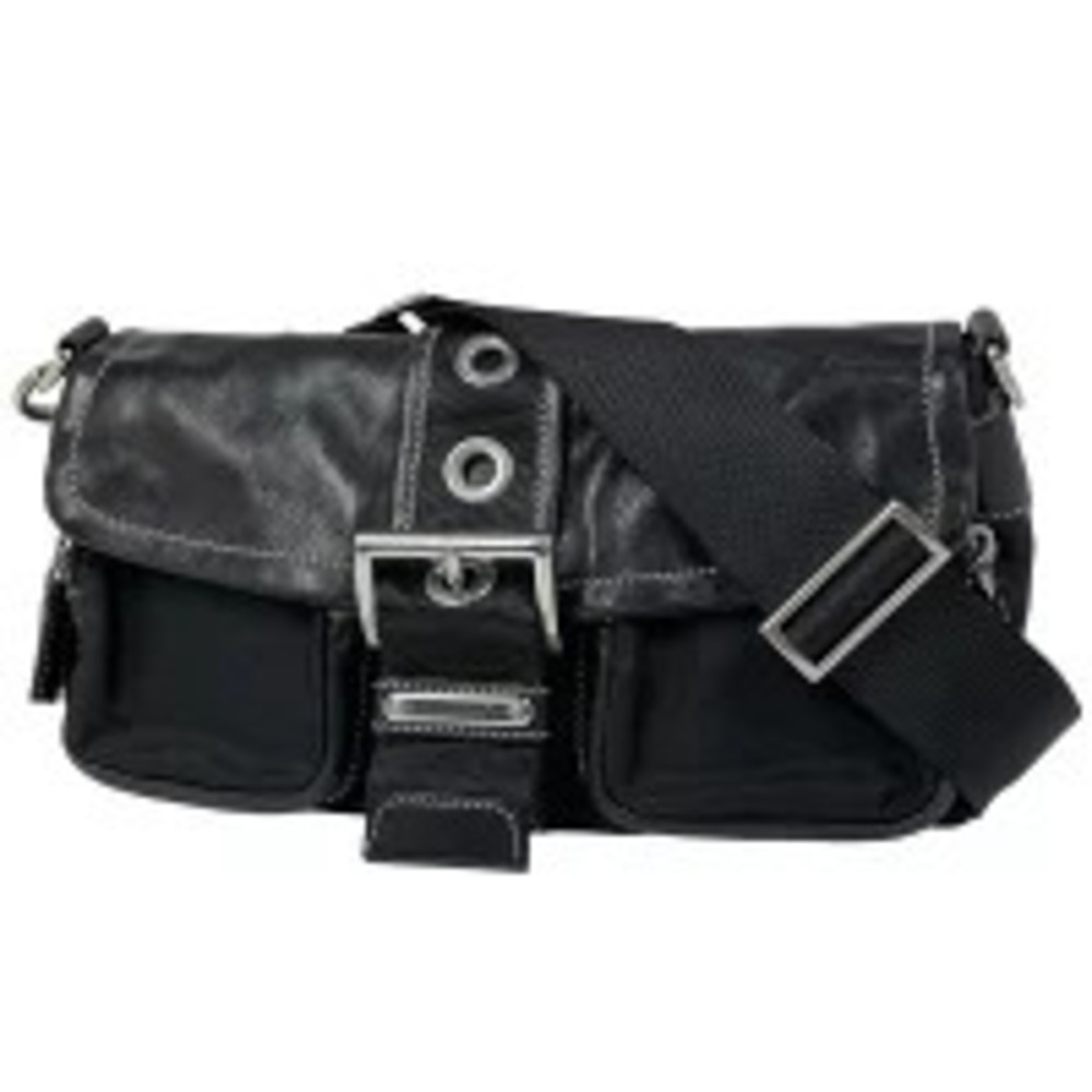 Prada Plate Shoulder Bag Hobo Handbag Nero Black